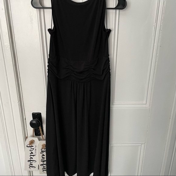 Tribal stretchy black cocktail dress super flattering on flowy bottom size s/m - Picture 2 of 5